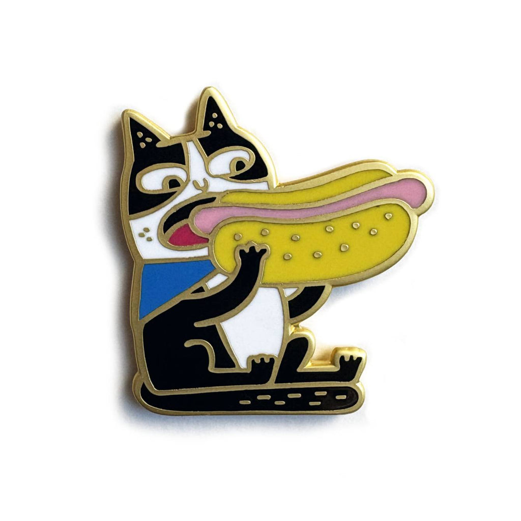 Hot Dog Cat Enamel Pin