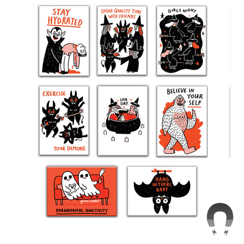 Spooky Self Care Rectangle Magnet Bundle by Gemma Correll